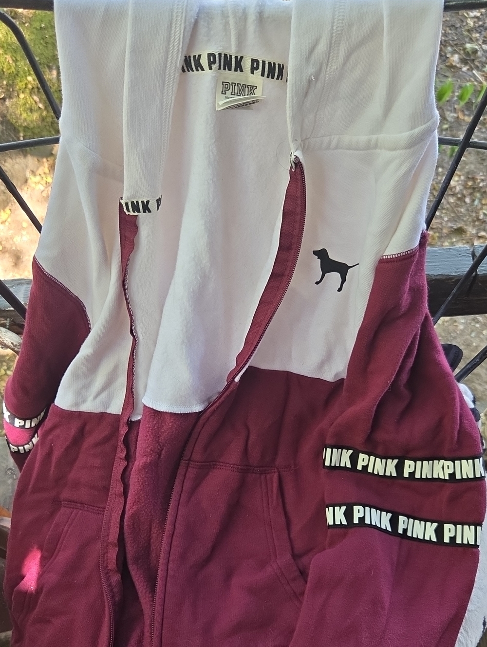 PINK Victoria's Secret Maroon & White Women's Zip-Up Hoodie